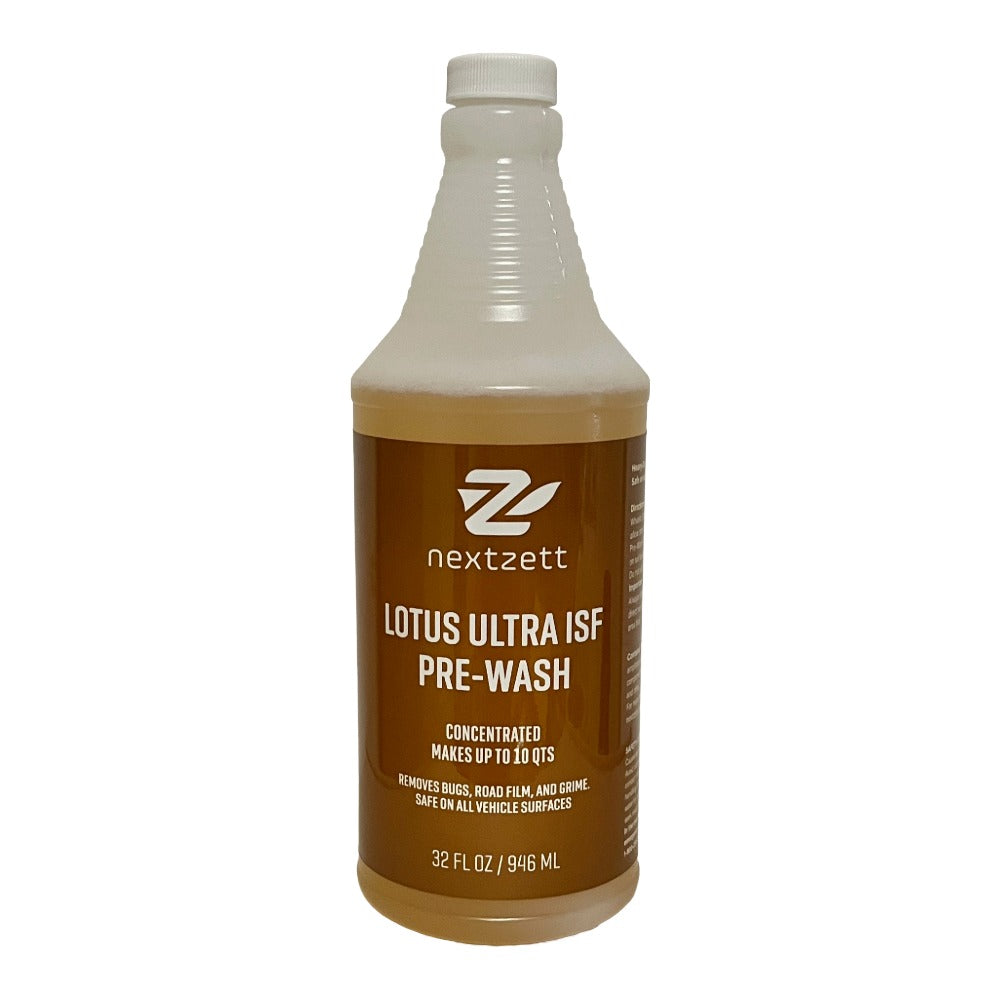 Bottle of nextzett Lotus Ultra ISF Pre-Wash on a white background