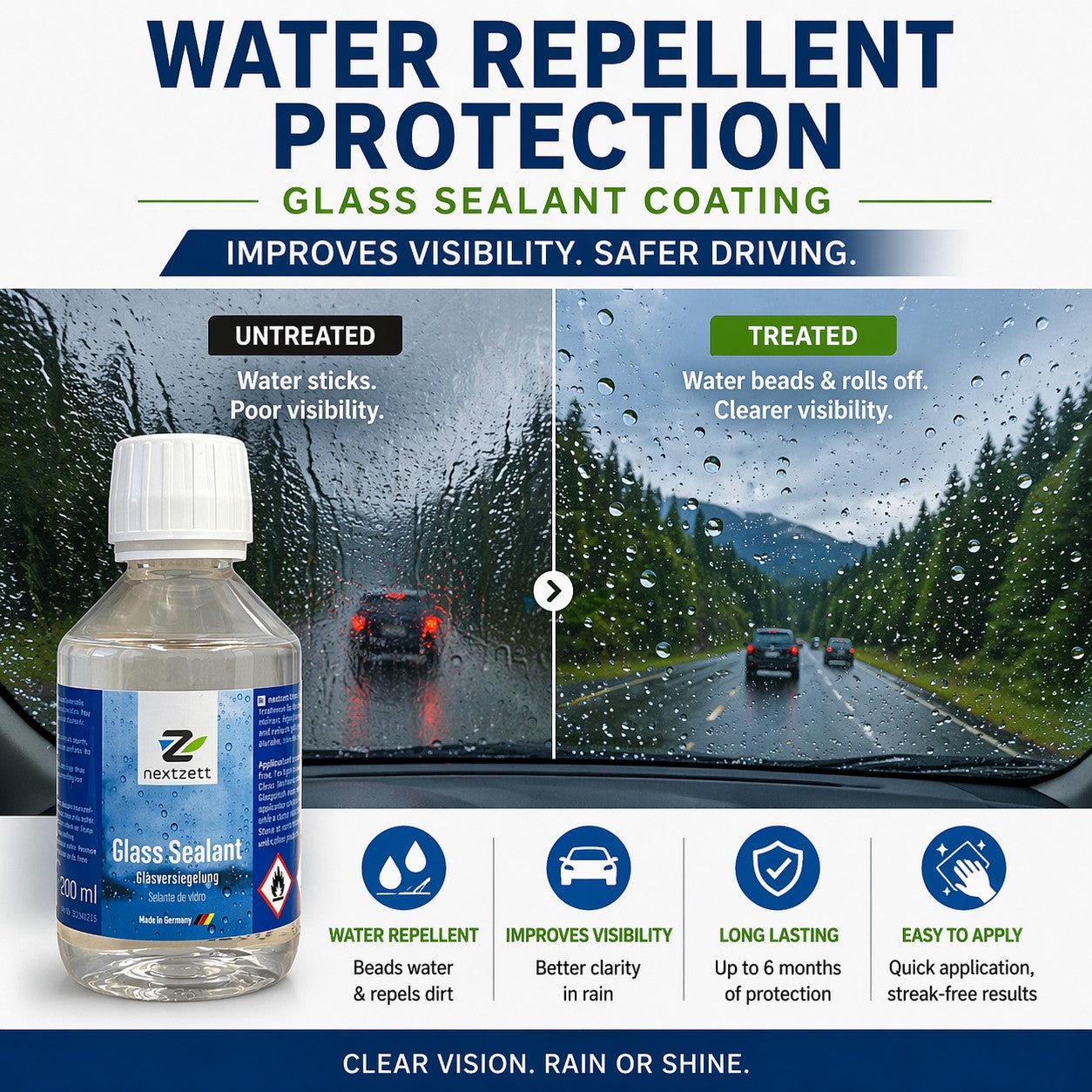nextzett Glass Sealant Coating - 20 Windshields Treatment - 6.8 oz (200ml)