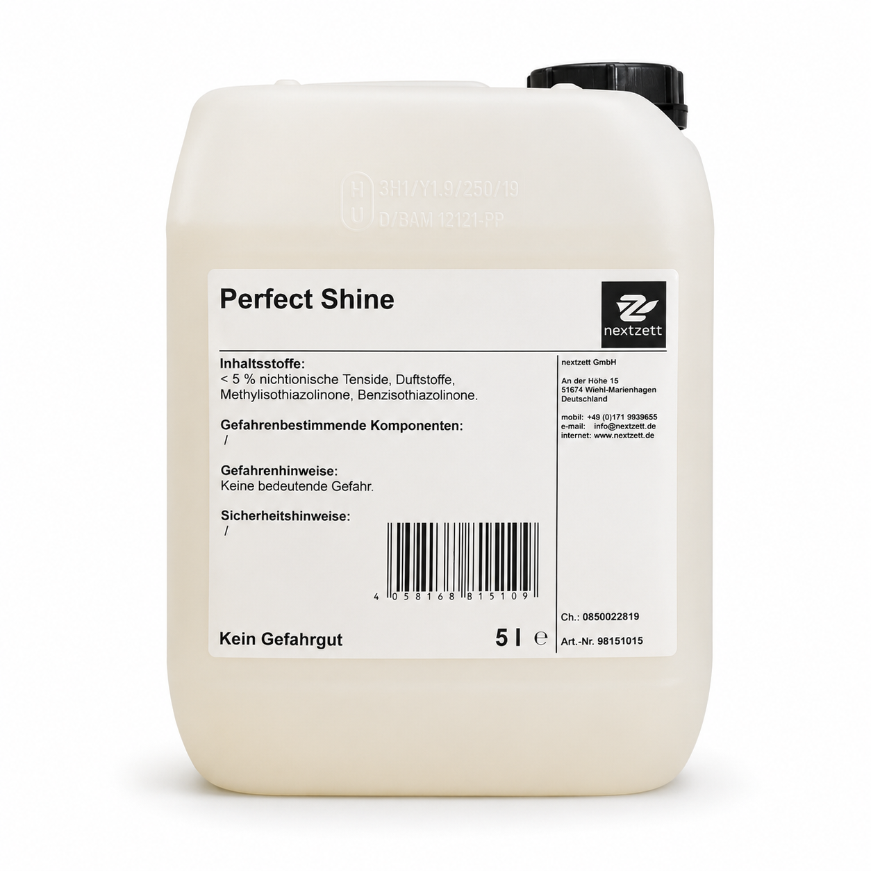 Container labeled 'Perfect Shine' with a white background