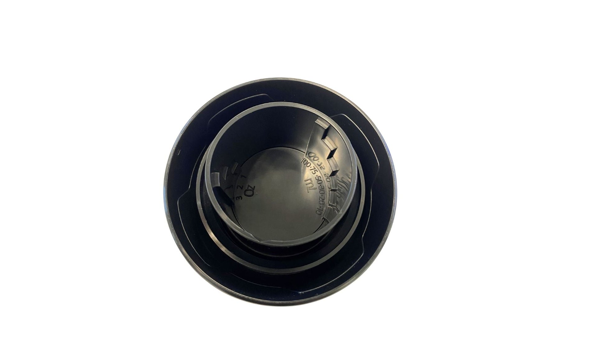 Black plastic iK sprayer lid on a white background