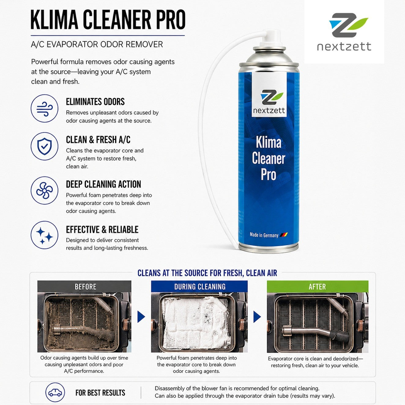 Klima Cleaner Pro – A/C Evaporator & Odor Remover (2 Pack)