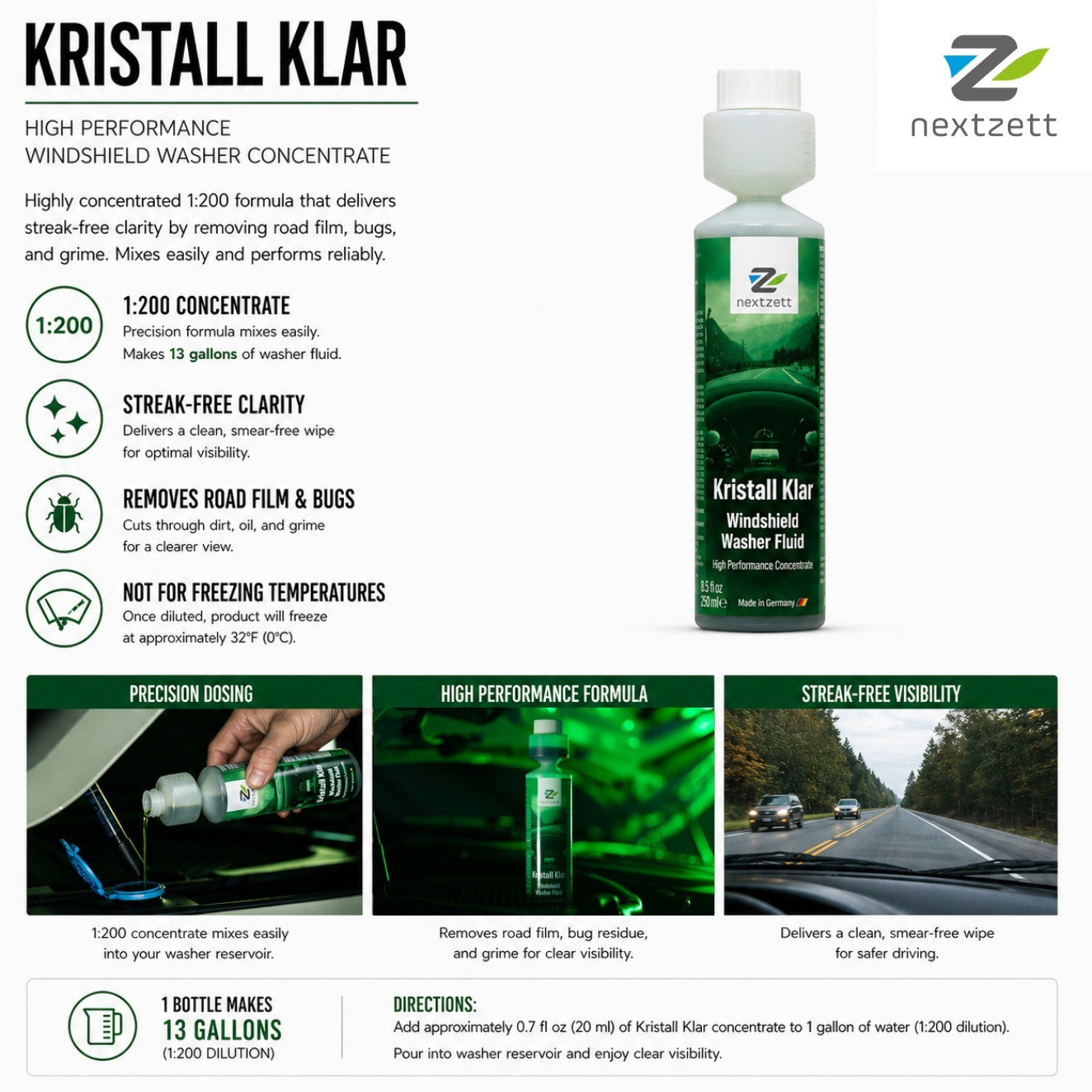 nextzett Kristall Klar Premium Windshield Washer Fluid Concentrate